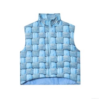 Women's Fashion Woven Texture Puffer Vest Casual Stand Collar Sleeveless Quilted Waistcoat Loose Warm Cotton Padded Jacket For Autumn Winter Daily Wear