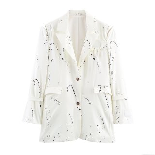 Women Splatter Ink Print Loose Blazer Jacket Casual Polyester Spandex Long Sleeve Single Breasted Suit Coat Fashion Modern Commute Outerwear
