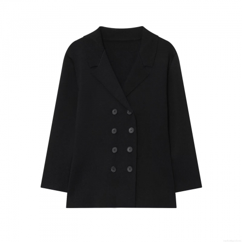 Women's Casual Knitted Blazer Jacket Double Breasted Lapel Loose Fit Long Sleeve Cotton Blend Cardigan Outerwear for Daily Office Commuting Autumn Winter