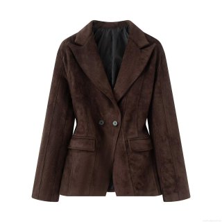 Women's Elegant Slim Fit Suede Suit Jacket Solid Color Long Sleeve Blazer for Office Commuting Fashion Casual Autumn Outwear Top