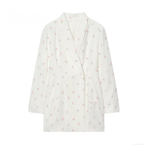 Women's Elegant Floral Print Blazer Dress Long Sleeve Single Breasted Slim Fit Polyester Suit Jacket For Work Party Daily Wear Chic Outerwear