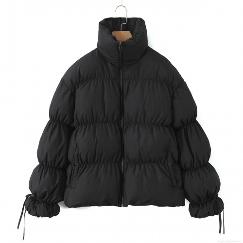 Women's Winter Puffer Jacket Stand Collar Quilted Cotton Padded Coat With Drawstring Cuffs Casual Loose Warm Outerwear For Ladies