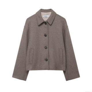 Women Short Wool Blend Texture Coat Jacket Fashion Lapel Single Breasted Solid Color Warm Elegant Outerwear For Autumn Winter Casual Daily Wear