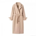 Women Elegant Belted Lapel Sherpa Loop Wool Long Overcoat Autumn Winter Warm Solid Color Teddy Coat Outwear With Pockets