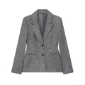 Women's Herringbone Blazer Grey Polyester Blend Skirt Hem Fitted Suit Single Breasted Lapel Long Sleeve Outerwear For Women Office Lady Winter Autumn Outwear