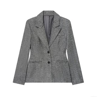 Women's Herringbone Blazer Grey Polyester Blend Skirt Hem Fitted Suit Single Breasted Lapel Long Sleeve Outerwear For Women Office Lady Winter Autumn Outwear