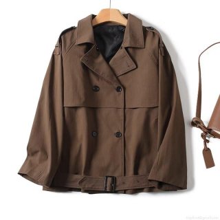 Women's Short Trench Coat Jacket Cotton Nylon Blend Double Breasted With Belt Lapel Autumn Fashion Casual Office Outerwear For Women