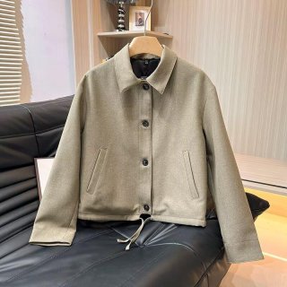 Women's Fashion Short Jacket Loose Lapel Single-Breasted Coat With Adjustable Drawstring Hem Solid Color Autumn Casual Outerwear For Women