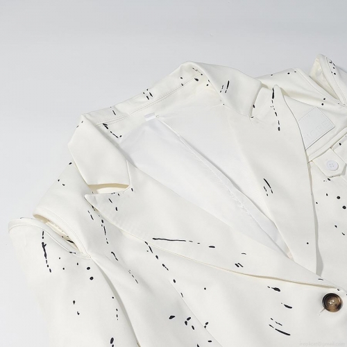 Women's Chic Oversized Blazer Jacket Elegant Ink Splatter Graffiti Pattern Suit With Shoulder Pads Single Breasted Long Sleeve Outwear For Commuting Office Streetwear Ladies