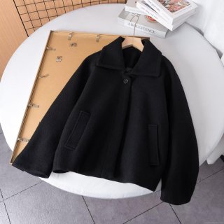 Women's Minimalist Woolen Coat Loose Casual Solid Black Lapel Single Breasted Long Sleeve Jacket For Autumn Winter Ladies Fashion Outerwear