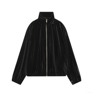 Women's Black Velvet Bomber Jacket Stand Collar Zipper Long Sleeve Pleated Velvet Coat Streetwear Casual Outerwear For Women