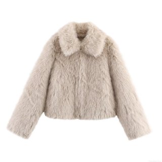 Women Fashion Versatile Faux Fox Fur Jacket Elegant Beige Khaki Double Sided Plush Coat With Fur Collar Zipper Autumn Winter Outerwear
