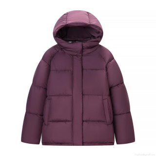 Women's Hooded Padded Puffer Jacket Solid Color Quilted Winter Warm Coat Casual Loose Fit Short Cotton Jacket With Zipper Buttons For Women Outwear