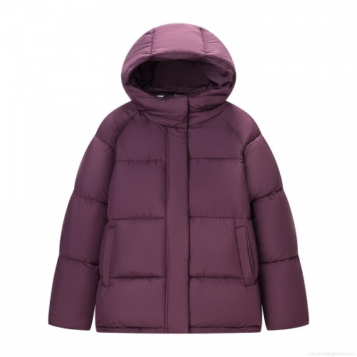 Women's Hooded Padded Puffer Jacket Solid Color Quilted Winter Warm Coat Casual Loose Fit Short Cotton Jacket With Zipper Buttons For Women Outwear