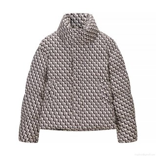 Women's Fashion Casual Geometric Pattern Padded Jacket Winter Short Stand Collar Cotton Blend Quilted Coat Warm Outerwear Long Sleeve Puffer Jacket