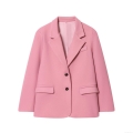 Women's Elegant Pink Mid-length Blazer Coat Single Breasted Polyester Woolen Look Suit Jacket For Casual Office Lady Solid Color Outerwear