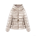 Women Metallic Shiny Hooded Padded Jacket Short Slim Fit Windproof Quilted Cotton Coat For Winter Casual Warm Outerwear Silver Gold