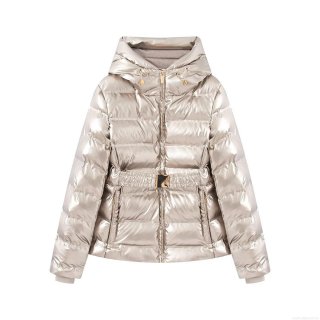 Women Metallic Shiny Hooded Padded Jacket Short Slim Fit Windproof Quilted Cotton Coat For Winter Casual Warm Outerwear Silver Gold