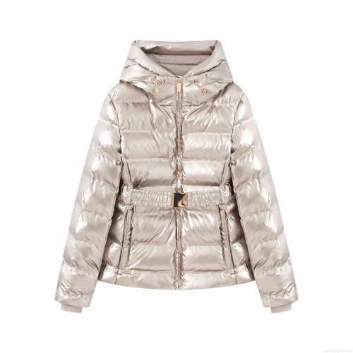 Women Metallic Shiny Hooded Padded Jacket Short Slim Fit Windproof Quilted Cotton Coat For Winter Casual Warm Outerwear Silver Gold