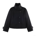 Women's Stand Collar Short Woolen Coat Casual Solid Color Long Sleeve Jacket Elegant Fashion Outerwear For Ladies Winter Autumn Daily Wear