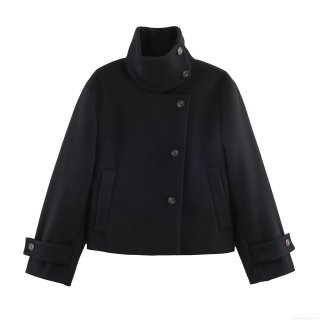 Women's Stand Collar Short Woolen Coat Casual Solid Color Long Sleeve Jacket Elegant Fashion Outerwear For Ladies Winter Autumn Daily Wear