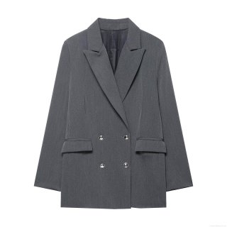Women's Double Breasted Blazer Jacket 100% Polyester Solid Color Professional Office Suit Coat With Metal Buttons Slim Fit Casual Outerwear