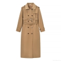 Women's Elegant British Style Double Breasted Trench Coat Long Windbreaker With Double Belts Polyester Spandex Blend Winter Autumn Outerwear