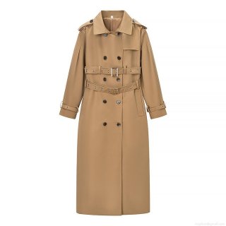 Women's Elegant British Style Double Breasted Trench Coat Long Windbreaker With Double Belts Polyester Spandex Blend Winter Autumn Outerwear