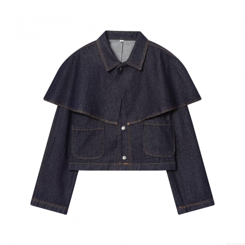 Fashion Women Denim Cloak Jacket Loose Casual Long Sleeve Button Up Denim Top With Pockets For Winter Autumn Sweet Design Denim Outwear