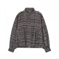 Women's Tweed Bomber Jacket Metallic Thread Zip Up Stand Collar Loose Fit Casual Outerwear Winter Coat Grey Long Sleeve Pockets Fashion Streetwear For Women