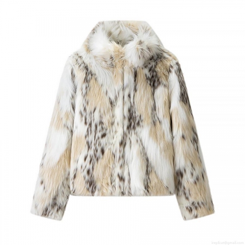 Women's Elegant Faux Fur Coat Leopard Animal Print Stand Collar Warm Winter Jacket Loose Fit Artificial Fur Outerwear For Women