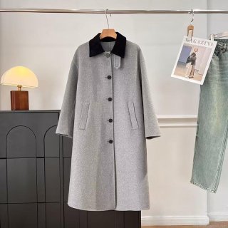 Women's Long Woolen Coat Fashion Single Breasted Loose Overcoat Preppy Style Contrast Collar Winter Outerwear Polyester Blend Casual Jacket