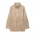 Women Fashion Faux Suede Mid-Length Jacket Stand Collar Drawstring Waist Slimming Coat Casual Loose Long Sleeve Khaki Solid Color Outerwear For Women Winter
