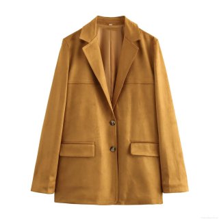 Women's Elegant Faux Suede Blazer Jacket Loose Fit Casual Long Sleeve Solid Color Suit Coat With Pockets For Office Commute Autumn Winter Women Outwear