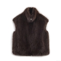 Women's Fashion Faux Fur Vest Winter Warm Stand Collar Metal Zip Up Solid Coffee Brown Sleeveless Waistcoat Casual Thick Outerwear Jacket For Women
