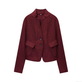 Women's Slim Fit Boucle Short Jacket Elegant Stand Collar Button Closure Faux Sherpa Coat With Flap Pockets For Commuting Casual Daily Autumn Winter