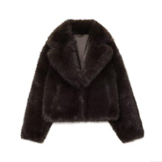 Women's Short Faux Fur Coat Autumn Winter 2025 Fashion Casual Coffee Brown Large Lapel Warm Plush Polyester Spandex Outerwear Button Down Luxury Jacket For Lady