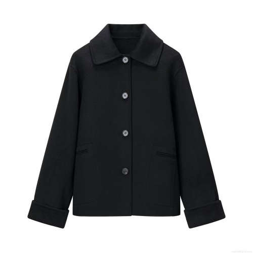 Women Fashion Winter Woolen Coat Loose Lapel Solid Color Long Sleeve Jacket Elegant Office Lady Single Breasted Outerwear With Pockets