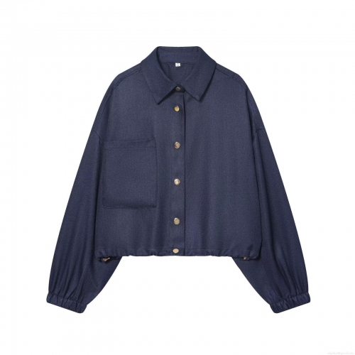 Women Fashion Short Jacket Casual Loose Solid Color Twill Fabric Coat With Gold Metal Buttons Work Utility Pocket Long Sleeve Outwear For Ladies Daily