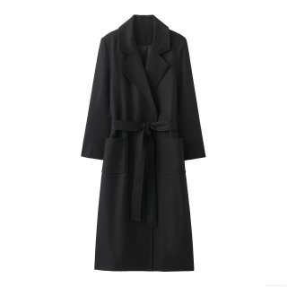 Women Elegant British Style Long Wool Blend Coat Winter Warm Trench Coat With Belted Waist Solid Color Lapel Long Sleeve Fashion Outerwear For Ladies