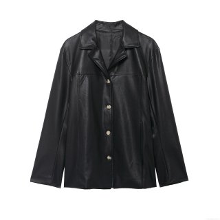 Women's Casual PU Faux Leather Jacket Classic Turn-down Collar Button Down Long Sleeve Coat Solid Color Streetwear Chic Outerwear For Women