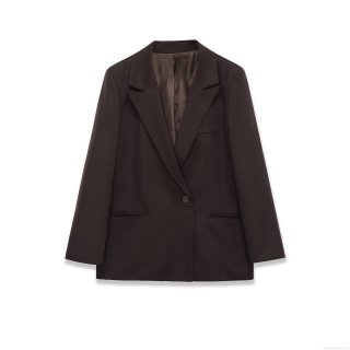Women's Elegant Polyester Blazer Single Breasted Lapel Jacket For Office Daily Wear Chocolate Brown Solid Color Long Sleeve Outerwear
