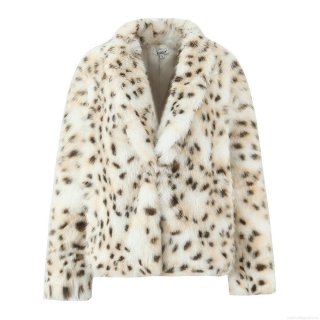 Women Trendy Leopard Print Faux Fur Jacket Warm Thick Long Sleeve Lapel Collar Coat Casual Winter Party Streetwear Outerwear For Lady