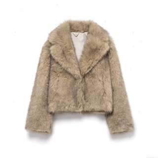 Women's Winter Fashion Faux Fur Short Coat Warm Thick Polyester Lapel Long Sleeve Casual Jacket Outwear For Ladies Daily Streetwear Solid Color Camel Brown Plush Coat