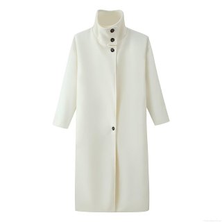 Women's Long Woolen Coat Winter Fashion Stand Collar Loose Overcoat With Buttons Thick Warm Commuter Jacket White Outwear Elegant Ladies Clothing
