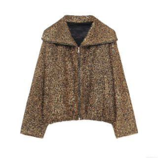 Women's Winter Bomber Jacket Metallic Shimmer Thread Lapel Zipper Outerwear Casual Fashion Shiny Loose Fit Long Sleeve Coat Polyester Metallic Fiber