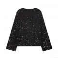 Women's Elegant Black Sequin Cardigan Jacket Round Neck Long Sleeve Single Breasted Shimmer Glitter Coat For Party Evening Office Commute Casual Winter Fashion Outerwear