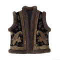 Women Vintage Bohemian Velvet Vest Paisley Embroidery Faux Fur Trim Beaded Waistcoat Ethnic Sleeveless Jacket For Women