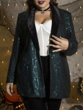 Women's Plus Size Sequined Polyester Blazer Jacket With Velvet Lapel Glitter Long Sleeve Elegant Slim Coat For Halloween Christmas Party