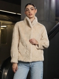Women's Faux Fur Coat With Wavy Texture Thickened Warm Mock Neck Jacket For Autumn Winter Fashion Long Sleeve Outwear Streetwear